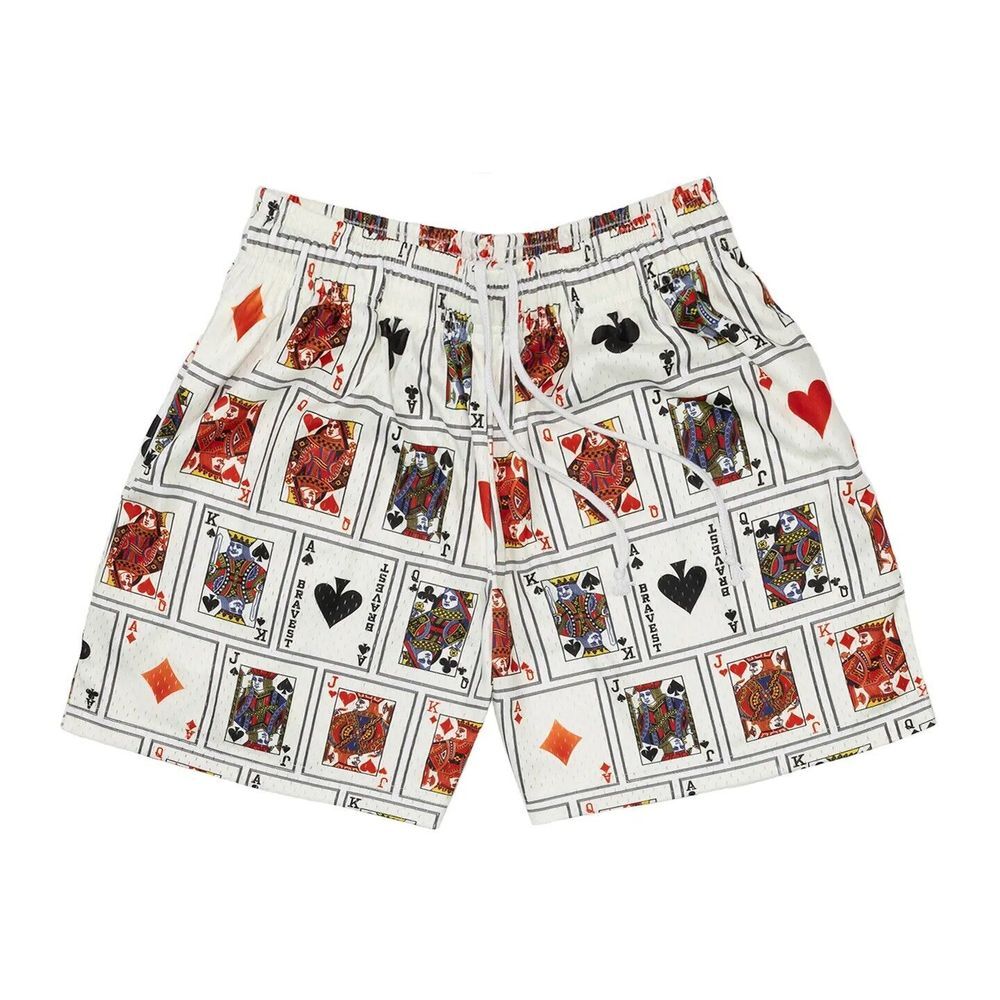 Bravest Studios‎ Playing Cards Mesh Shorts White Mens Streetwear Graphic Print